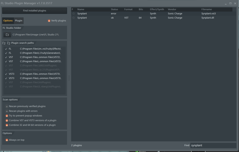 Synplant 2 - VST3 Error - Plugin Scan FL Studio 21.png